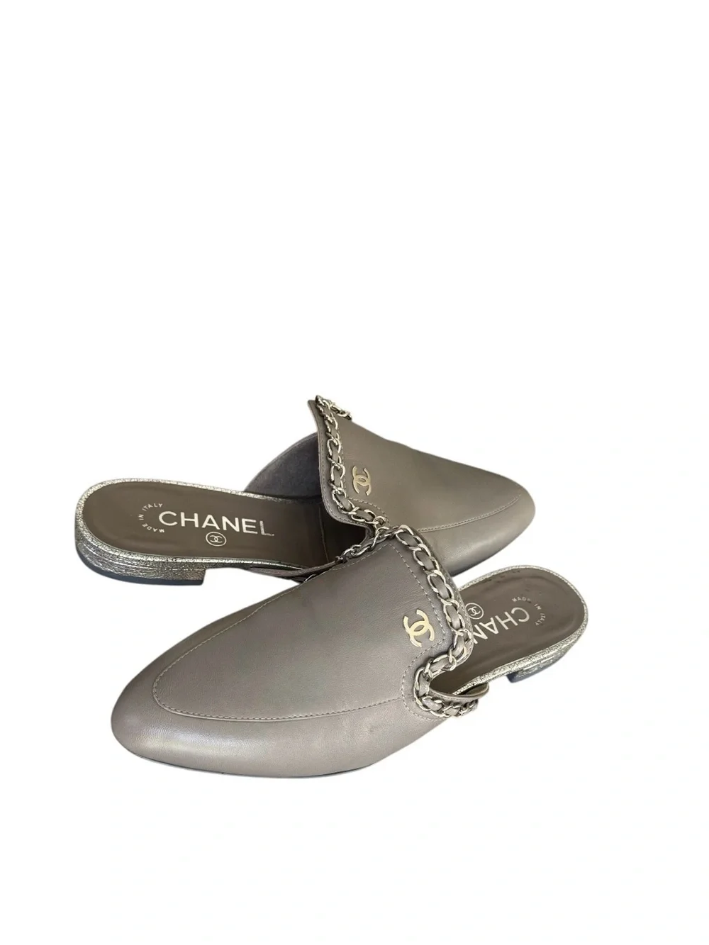 CHANEL Interlocking CC Logo Mules Flats Loafers